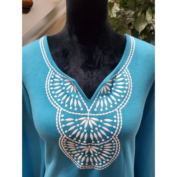 JM Collection Women's Blue Cotton V-Neck Long Sleeve Casual Top Blouse X-Large - Picture 5 of 14